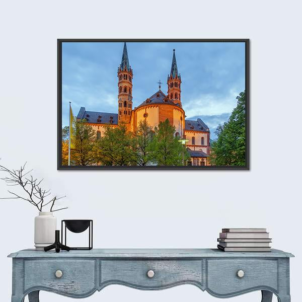 Wurzburg Cathedral In Bavaria Canvas Wall Art-1 Piece-Floating Frame-36" x 24"-Tiaracle
