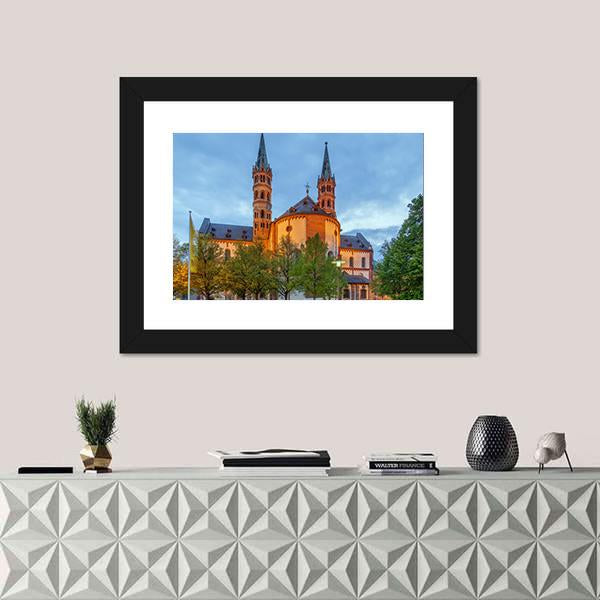 Wurzburg Cathedral In Bavaria Canvas Wall Art-1 Piece-Framed Print-42" x 14"-Tiaracle