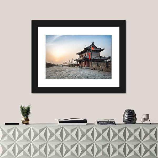 Xian City Wall And Ancient Tower Canvas Wall Art-1 Piece-Framed Print-30" x 20"-Tiaracle