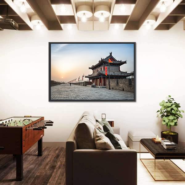 Xian City Wall And Ancient Tower Canvas Wall Art-5 Horizontal-Gallery Wrap-22" x 12"-Tiaracle