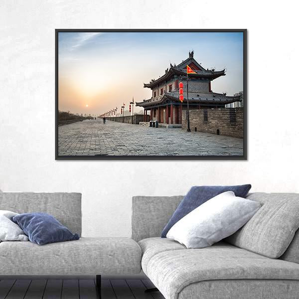 Xian City Wall And Ancient Tower Canvas Wall Art-5 Horizontal-Gallery Wrap-22" x 12"-Tiaracle