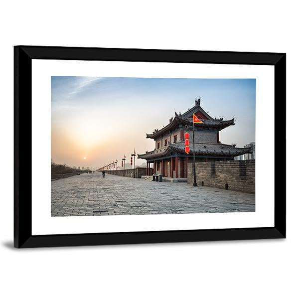 Xian City Wall And Ancient Tower Canvas Wall Art-5 Horizontal-Gallery Wrap-22" x 12"-Tiaracle