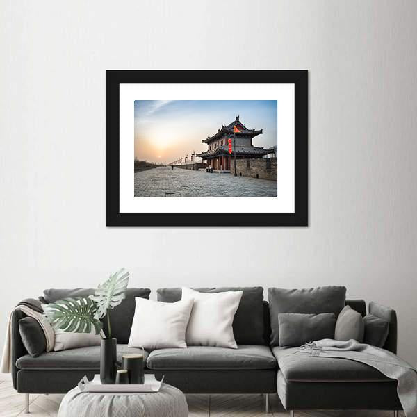 Xian City Wall And Ancient Tower Canvas Wall Art-5 Horizontal-Gallery Wrap-22" x 12"-Tiaracle