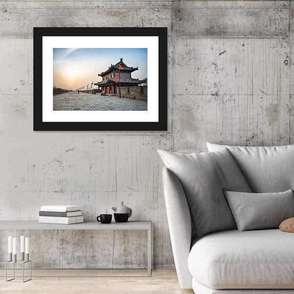 Xian City Wall And Ancient Tower Canvas Wall Art-5 Horizontal-Gallery Wrap-22" x 12"-Tiaracle