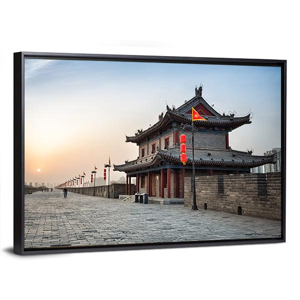 Xian City Wall And Ancient Tower Canvas Wall Art-5 Horizontal-Gallery Wrap-22" x 12"-Tiaracle