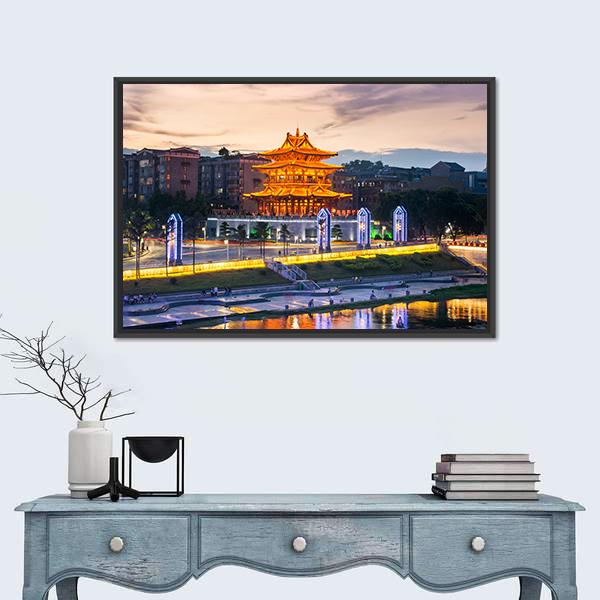 Xiaoyao Tower In Guilin China Canvas Wall Art-1 Piece-Floating Frame-36" x 24"-Tiaracle