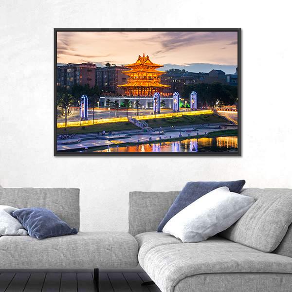 Xiaoyao Tower In Guilin China Canvas Wall Art-5 Horizontal-Gallery Wrap-22" x 12"-Tiaracle
