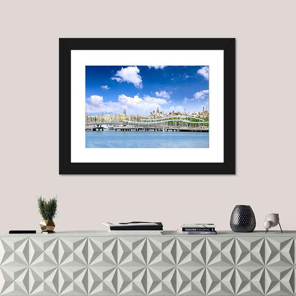 Yachts In Barcelona Sea Port Canvas Wall Art-1 Piece-Framed Print-20" x 16"-Tiaracle