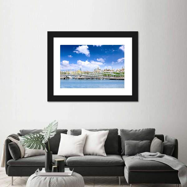 Yachts In Barcelona Sea Port Canvas Wall Art-3 Horizontal-Gallery Wrap-25" x 16"-Tiaracle