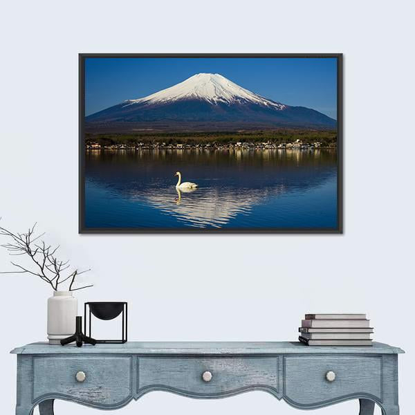 Yamanaka lake with Mount Fujisan Canvas Wall Art-1 Piece-Floating Frame-36" x 24"-Tiaracle