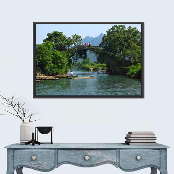 Yangshuo Fu Li Bridge In China Canvas Wall Art-1 Piece-Floating Frame-36" x 24"-Tiaracle