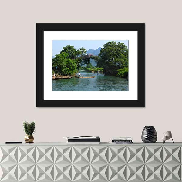 Yangshuo Fu Li Bridge In China Canvas Wall Art-1 Piece-Framed Print-42" x 14"-Tiaracle
