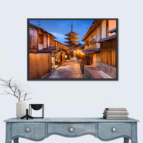 Yasaka Pagoda Temple Canvas Wall Art-1 Piece-Floating Frame-24" x 16"-Tiaracle