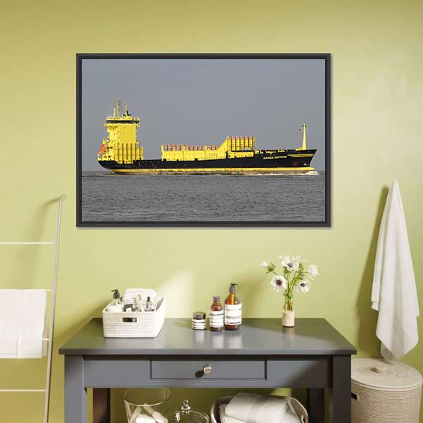 Yellow Container Ship Canvas Wall Art-1 Piece-Floating Frame-36" x 24"-Tiaracle