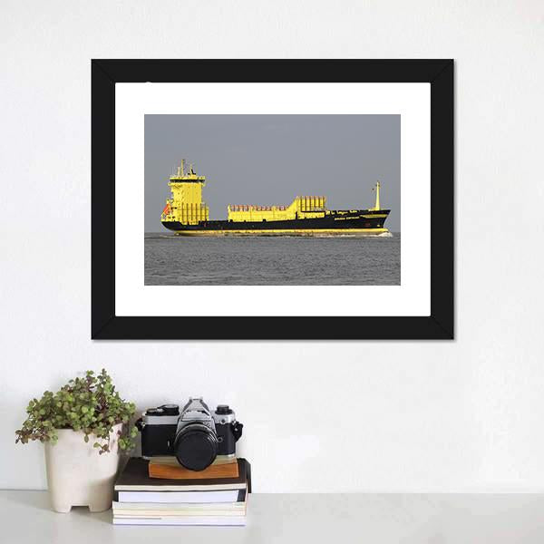 Yellow Container Ship Canvas Wall Art-1 Piece-Framed Print-42" x 14"-Tiaracle