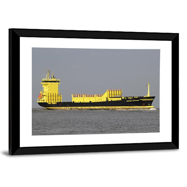 Yellow Container Ship Canvas Wall Art-5 Horizontal-Gallery Wrap-22" x 12"-Tiaracle