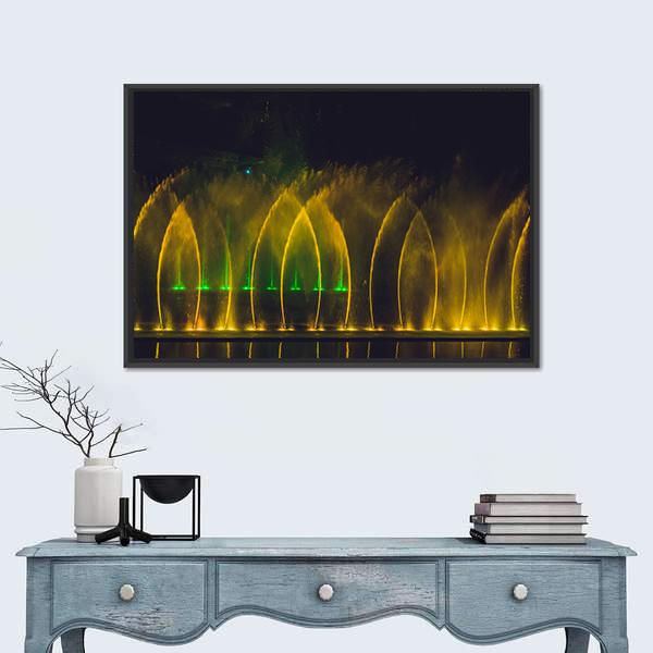 Yellow Dancing Fountain Canvas Wall Art-1 Piece-Floating Frame-24" x 16"-Tiaracle