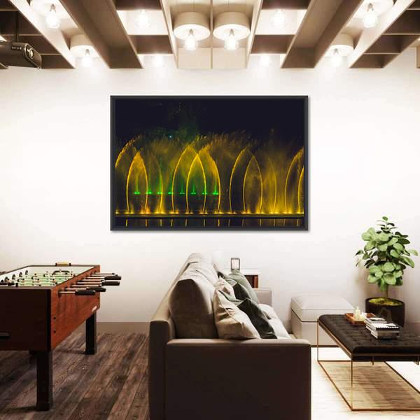 Yellow Dancing Fountain Canvas Wall Art-5 Horizontal-Gallery Wrap-22" x 12"-Tiaracle