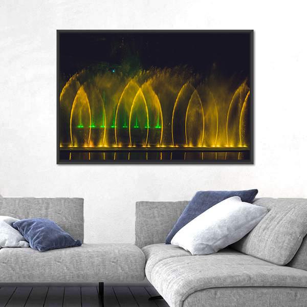 Yellow Dancing Fountain Canvas Wall Art-5 Horizontal-Gallery Wrap-22" x 12"-Tiaracle