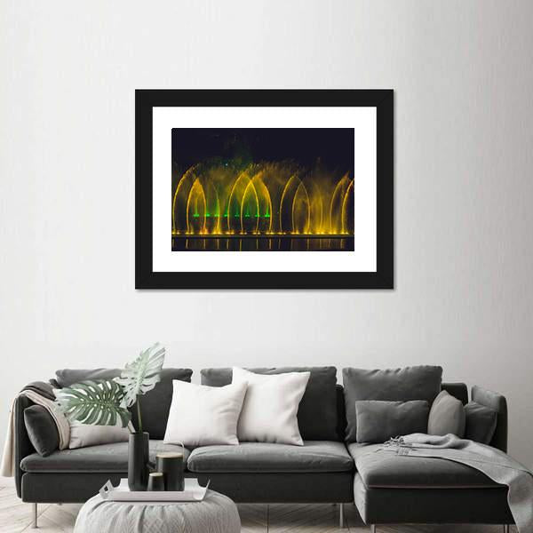 Yellow Dancing Fountain Canvas Wall Art-5 Horizontal-Gallery Wrap-22" x 12"-Tiaracle