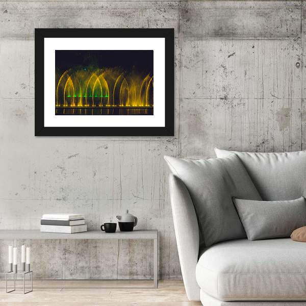 Yellow Dancing Fountain Canvas Wall Art-5 Horizontal-Gallery Wrap-22" x 12"-Tiaracle