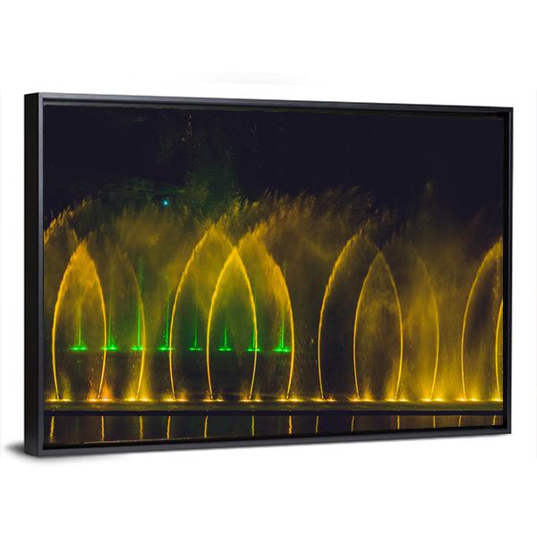 Yellow Dancing Fountain Canvas Wall Art-5 Horizontal-Gallery Wrap-22" x 12"-Tiaracle