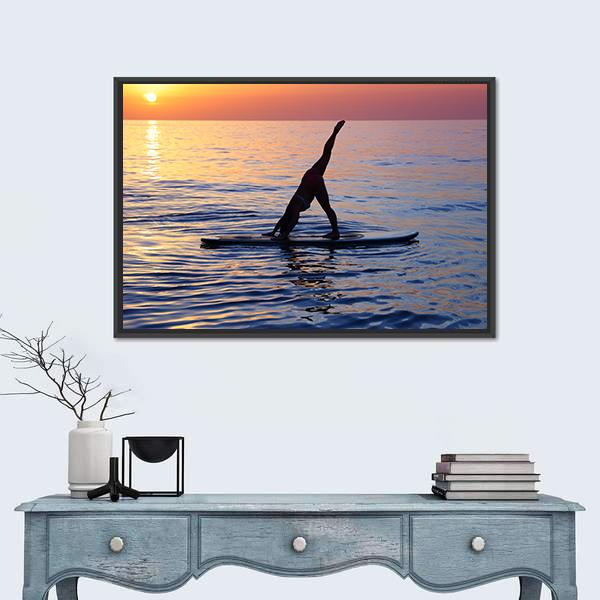 Yoga Exercise On The Beach Canvas Wall Art-1 Piece-Floating Frame-36&quot; x 24&quot;-Tiaracle