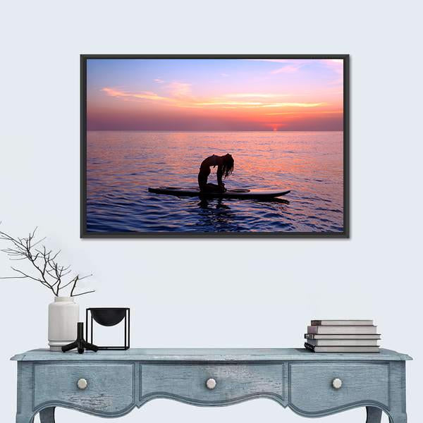 Yoga Trainer On The Paddle Board Canvas Wall Art-1 Piece-Floating Frame-36" x 24"-Tiaracle