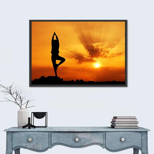 Yoga Woman In Morning Canvas Wall Art-1 Piece-Floating Frame-36" x 24"-Tiaracle