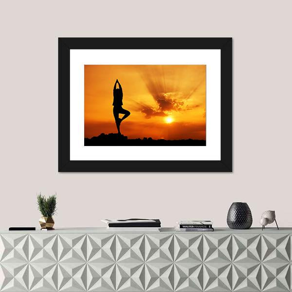 Yoga Woman In Morning Canvas Wall Art-1 Piece-Framed Print-30" x 20"-Tiaracle