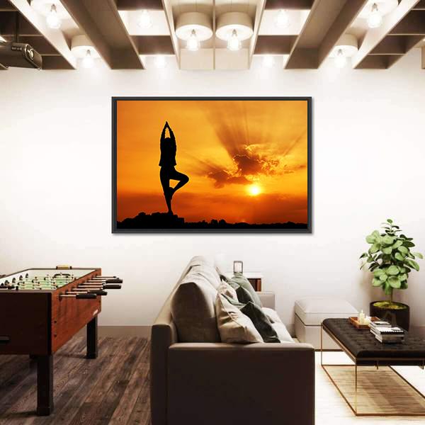Yoga Woman In Morning Canvas Wall Art-5 Horizontal-Gallery Wrap-22" x 12"-Tiaracle