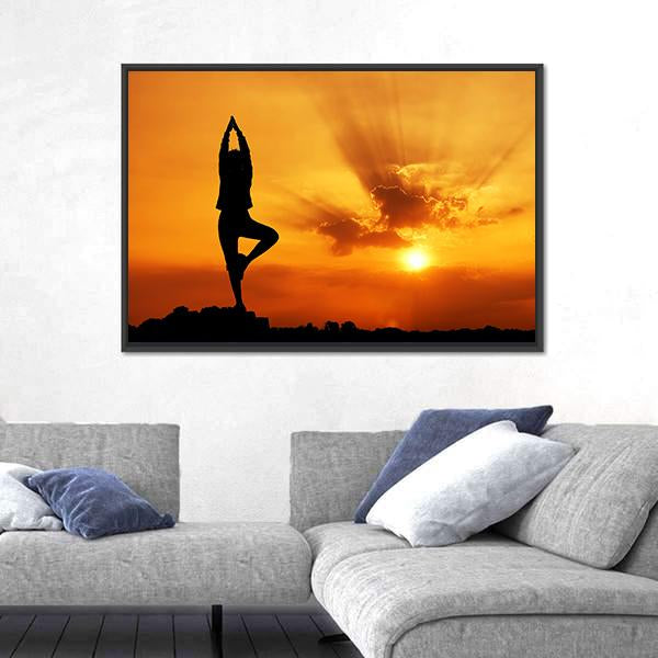 Yoga Woman In Morning Canvas Wall Art-5 Horizontal-Gallery Wrap-22" x 12"-Tiaracle