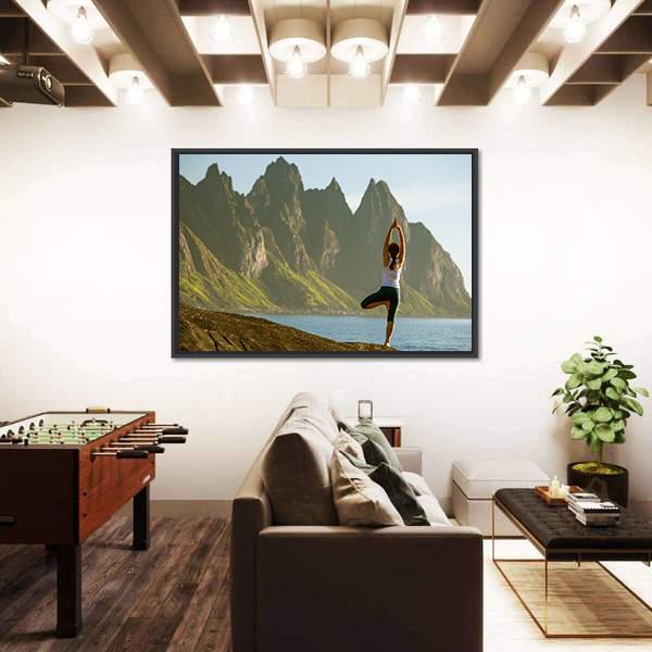 Young Woman Practicing Yoga Canvas Wall Art-1 Piece-Floating Frame-36" x 24"-Tiaracle
