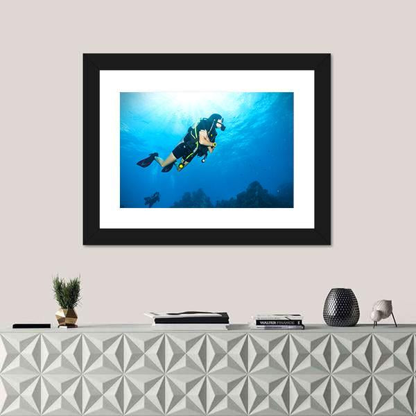 Young Woman Scuba Diver Canvas Wall Art-1 Piece-Framed Print-42" x 14"-Tiaracle