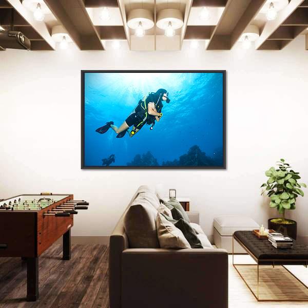 Young Woman Scuba Diver Canvas Wall Art-5 Horizontal-Gallery Wrap-22" x 12"-Tiaracle