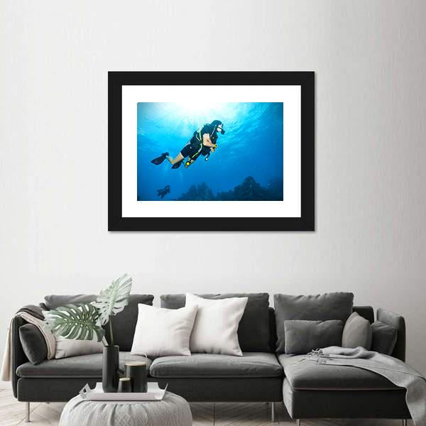 Young Woman Scuba Diver Canvas Wall Art-5 Horizontal-Gallery Wrap-22" x 12"-Tiaracle