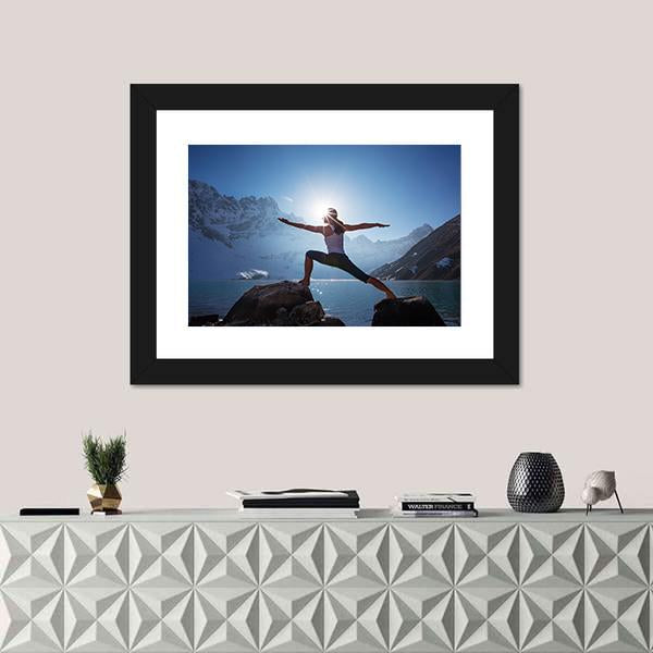 Young Woman Yoga At Mountain Canvas Wall Art-1 Piece-Framed Print-30" x 20"-Tiaracle