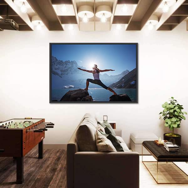 Young Woman Yoga At Mountain Canvas Wall Art-5 Horizontal-Gallery Wrap-22" x 12"-Tiaracle