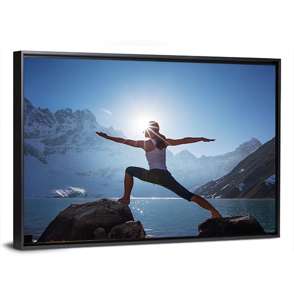 Young Woman Yoga At Mountain Canvas Wall Art-5 Horizontal-Gallery Wrap-22" x 12"-Tiaracle