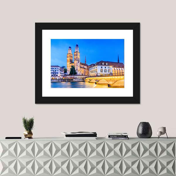 Zurich View In Switzerland Canvas Wall Art-1 Piece-Framed Print-42" x 14"-Tiaracle