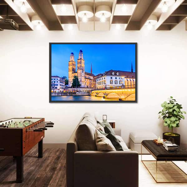 Zurich View In Switzerland Canvas Wall Art-5 Horizontal-Gallery Wrap-22" x 12"-Tiaracle
