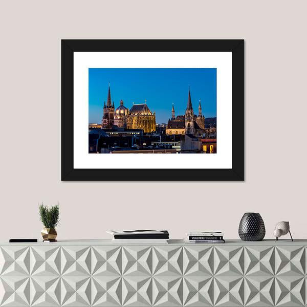 Aachen At Night Germany Canvas Wall Art-1 Piece-Framed Print-20" x 16"-Tiaracle