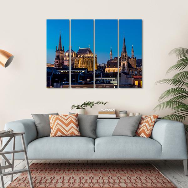 Aachen At Night Germany Canvas Wall Art-4 Horizontal-Gallery Wrap-34" x 24"-Tiaracle