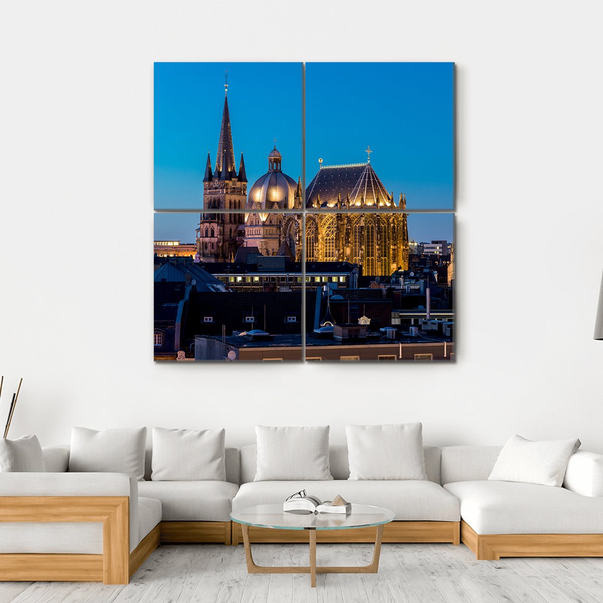Aachen At Night Germany Canvas Wall Art-4 Square-Gallery Wrap-17" x 17"-Tiaracle