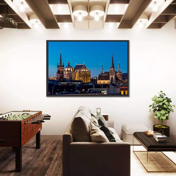Aachen At Night Germany Canvas Wall Art-3 Horizontal-Gallery Wrap-25" x 16"-Tiaracle