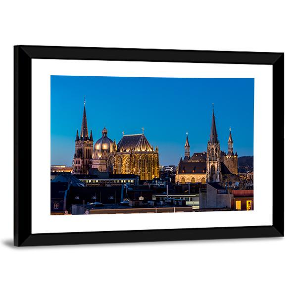 Aachen At Night Germany Canvas Wall Art-3 Horizontal-Gallery Wrap-25" x 16"-Tiaracle