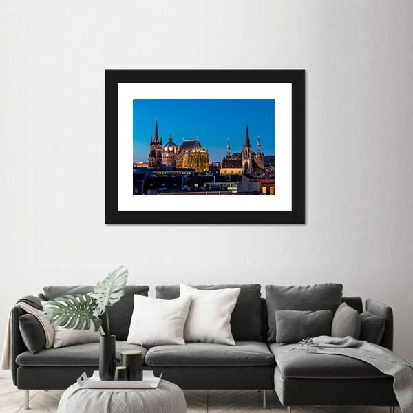 Aachen At Night Germany Canvas Wall Art-3 Horizontal-Gallery Wrap-25" x 16"-Tiaracle