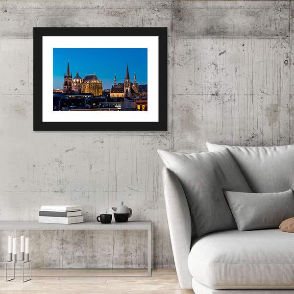 Aachen At Night Germany Canvas Wall Art-3 Horizontal-Gallery Wrap-25" x 16"-Tiaracle