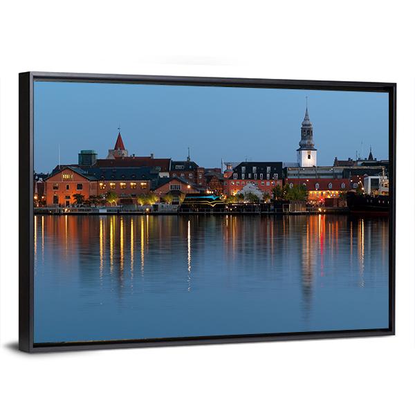 Aalborg Cityscape At Night Panoramic Canvas Wall Art-1 Piece-36" x 12"-Tiaracle