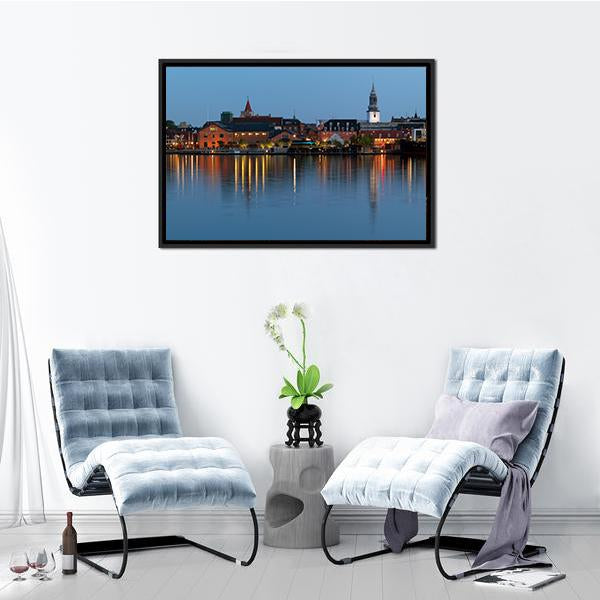 Aalborg Cityscape At Night Panoramic Canvas Wall Art-1 Piece-36" x 12"-Tiaracle